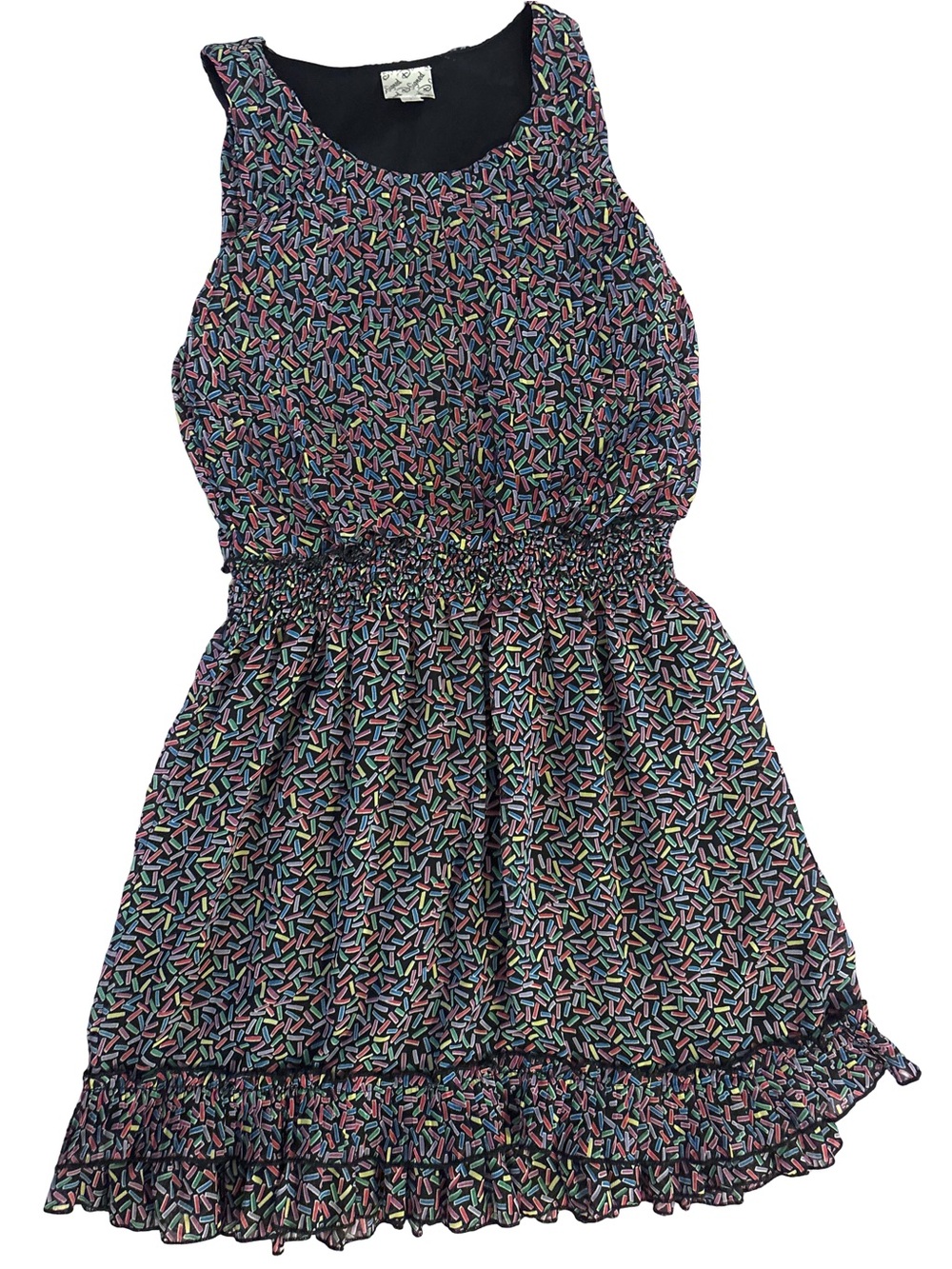 D-Signed Girls Black Dress with Multicolor Confetti Print